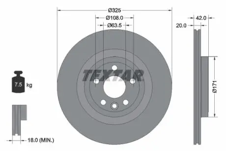 Диск тормозной (задний) Land Rover Discovery Sport 14- (325x20) PRO+ TEXTAR 92314305