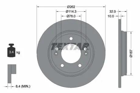 Диск тормозной (задний) Hyundai Elantra/i30 15- (262x10) PRO TEXTAR 92314403