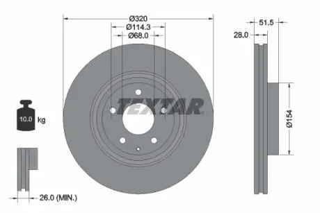 Диск тормозной (передний) Mazda 6/CX-5/CX-9 17- (320x28) PRO TEXTAR 92315203