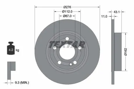 Диск тормозной (задний) MB A-class (W177/V177)/B-class (W247) 18- (276x11) PRO TEXTAR 92316803