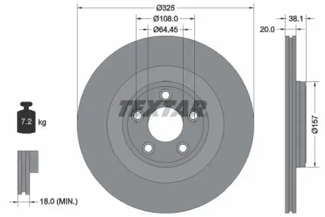 Диск гальмівний задн Лів/Прав JAGUAR F-TYPE 2.0/3.0/5.0 10.12- TEXTAR 92319905