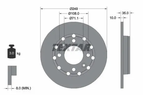 Диск гальмівний задн Лів/Прав DS DS 3 / DS 3, CITROEN C4 III, C4 X, OPEL CORSA F, CORSA F/HATCHBACK, MOKKA, PEUGEOT 2008 II, 208 II 1.2-Electric 05.19- TEXTAR 92325803
