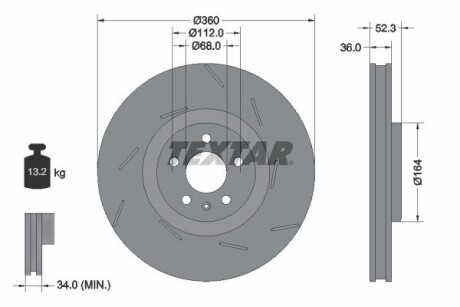 Диск тормозной (передний) Porsche Macan 15-18 (R) (360x36) (с прорезью)) PRO+ TEXTAR 92334105