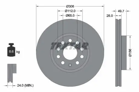 Диск гальмівний передн Лів/Прав AUDI A3, A3 ALLSTREET, CUPRA FORMENTOR, LEON, LEON SPORTSTOURER, SEAT LEON, LEON SPORTSTOURER, SKODA OCTAVIA IV, SUPERB IV 1.0-2.0D 07.19- TEXTAR 92334805