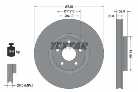 Диск гальмівний передн Лів/Прав MERCEDES EQV (W447) Electric 06.20- TEXTAR 92334903