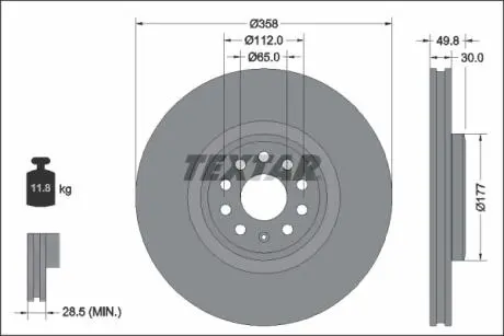 Диск гальмівний (передній) VW ID.4 (E21)/ID.5 (E39) 20- (358x30) (вентил.) TEXTAR 92337505