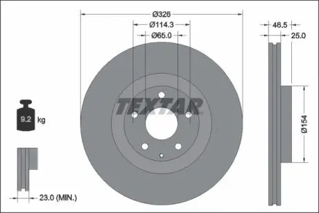 Диск гальмівний передн Лів/Прав MAZDA MX-30 0.8H/Electric 05.20- TEXTAR 92337603