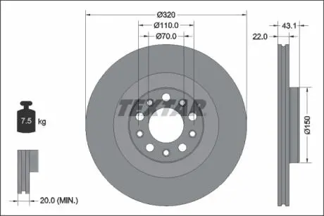 Диск гальмівний задн Лів/Прав ALFA ROMEO GIULIA, STELVIO 2.0/2.2D 10.15- TEXTAR 92337803