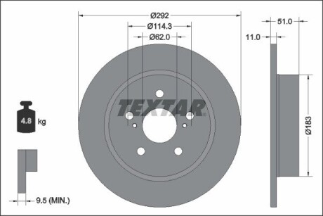 Диск гальмівний (задній) Toyota C-HR 16- (292x11) PRO TEXTAR 92347803