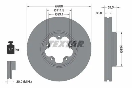 Диск тормозной (передний) Ford Transit 13- (RWD) (288x33) PRO TEXTAR 93260603