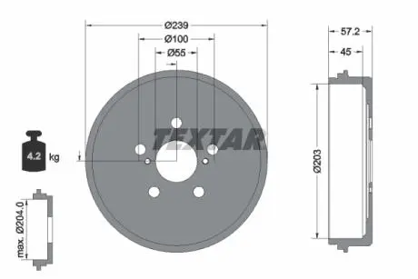 Гальмівний барабан задн TOYOTA YARIS 1.0/1.5 02.20- TEXTAR 94049100