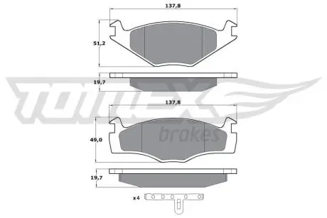 Колодки тормозні (передні) Seat Cordoba/Ibiza/Toledo 93-02/VW Caddy/Passat B2-B4 79-92/Golf 74-99 TOMEX TX1053
