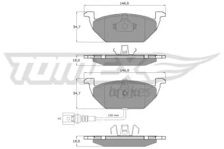 Колодки гальмівні (передні) VW Caddy 04- (з датчиком) Platinum TOMEX TX1211