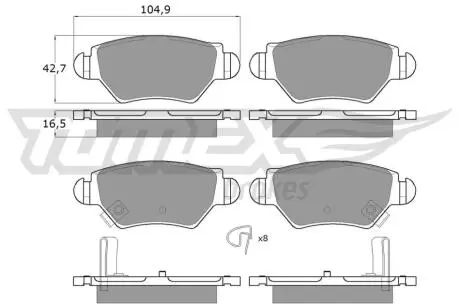 Колодки гальмівні (задні) Opel Astra G 98-09/Zafira A 99-05/Chevrolet Corsa 94-02/Zafira 01-12 TOMEX TX1214