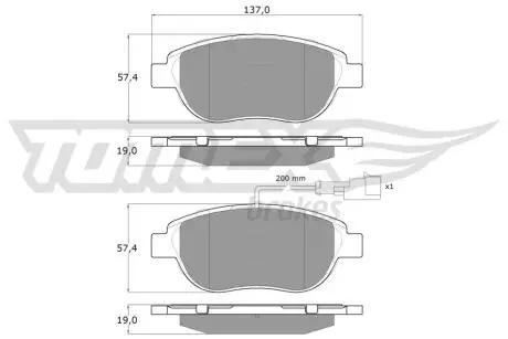 Колодки тормозные (передние) Fiat Doblo 05-09 (137мм. пассажир)) TOMEX TX1249