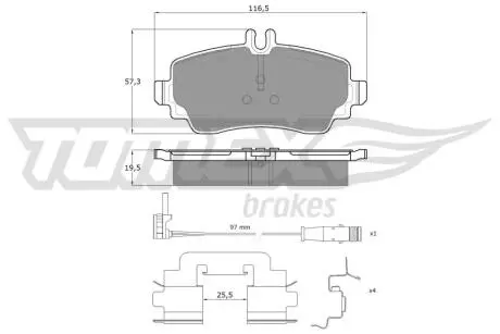 Колодки тормозные (передние) MB A-class (W168) 97-04 (с пружинками) TOMEX TX12751