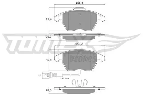 Колодки гальмівні (передні) Skoda Fabia/Rapid 10-/Octavia/VW Caddy 04-15/Golf/Passat 03- (+датчик) TOMEX TX1311