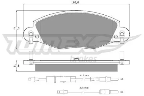 Тормозные колодки (передние) Citroen С5 01- (Bendix-Bosch) (с датчиком) TOMEX TX1332