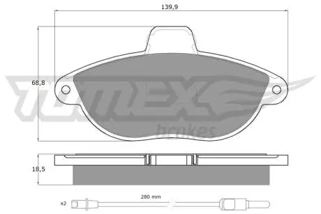 Колодки гальмівні (передні) Citroen Jumpy/Fiat Scudo/Ulysse/Peugeot Expert/806 95-06 (+датчики) TOMEX TX1335