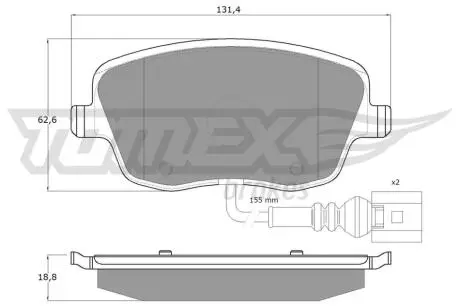 Колодки тормозные (передние) Seat Ibiza/VW Polo 01-09/Skoda Fabia 99-14/Roomster 06-15 (+датчик) TOMEX TX13591