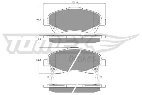 Колодки тормозні (передні) Toyota Avensis 03-08/Corolla Verso 04-09 TOMEX TX1361
