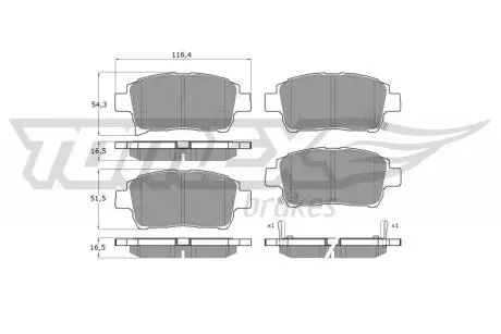 Тормозные колодки (передние) Toyota Corolla 01-08/Prius 03-09/Yaris 99-05 TOMEX TX1376