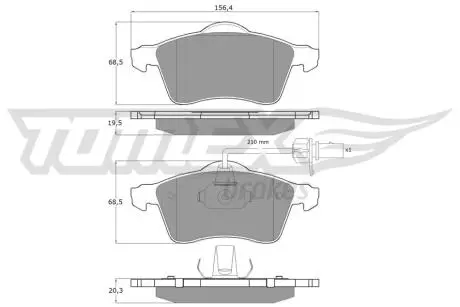 Колодки гальмівні (передні) VW T4 90-03 R15 (з датчиком) (Teves) Q+ TOMEX TX13911