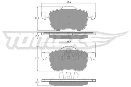 Тормозные колодки (передние) Volvo S60 00-10/S70 97-00/S80 98-06/V70 95-06/XC70 Cross Country 00-07 TOMEX TX1404