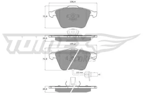 Колодки гальмівні (передні) Audi A4/A6/A8 02- (Teves) Q+ (з датчиками/L=210mm) TOMEX TX1423