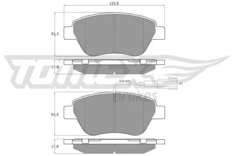 Колодки гальмівні (передні) Citroen Nemo 10-/Peugeot Bipper/Fiat 500/500C 08-/Punto 12- (+датчики) TOMEX TX1444