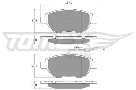 Колодки тормозные (передние) Fiat Doblo 05-09 (137мм. пассажир)) TOMEX TX1445