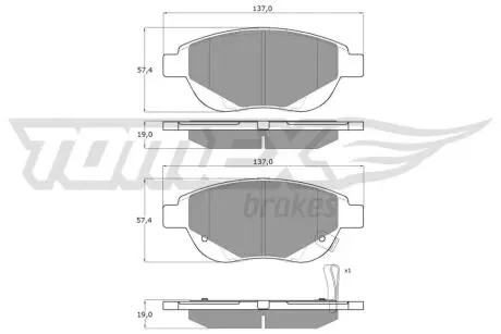 Колодки гальмівні (задні) Fiat 500L/Opel Corsa D 06- (Bosch) (з датчиками) TOMEX TX1486