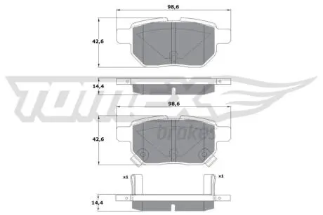 Тормозные колодки (задние) Toyota Auris/IQ/Urban Cruiser 07- (Akebono) TOMEX TX1501