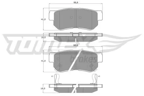 Тормозные колодки (задние) Hyundai Tucson 2.0 CRDi 04-10 TOMEX TX1535