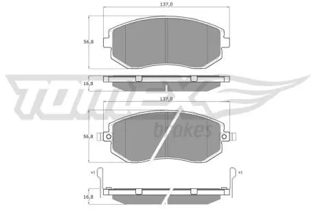 Тормозные колодки (передние) Subaru Forester 02-/Impreza 00-/Legacy 03-14/Outback 03- TOMEX TX1536