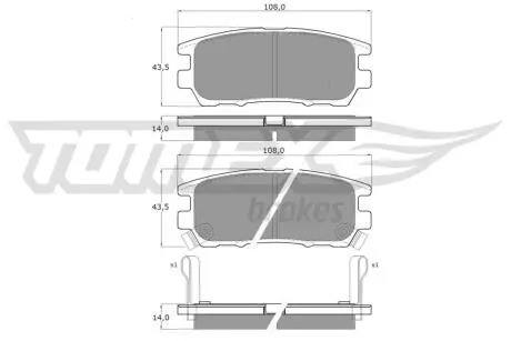 Колодки гальмівні (задні) Mitsubishi Lancer V-VII 94-13/Galant VII 92-96/Space Wagon 98-04 TOMEX TX1544