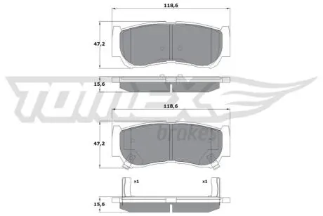 Колодки гальмівні (задні) Hyundai H-1 97-07/Santa Fe 05-15 TOMEX TX1564