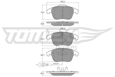 Колодки тормозные (передние) VW Tiguan/Sharan 07- (с датчиком) TOMEX TX1582