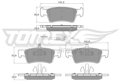 Колодки тормозные (задние) VW T5 03-(Ate) (с датчиком) TOMEX TX1614