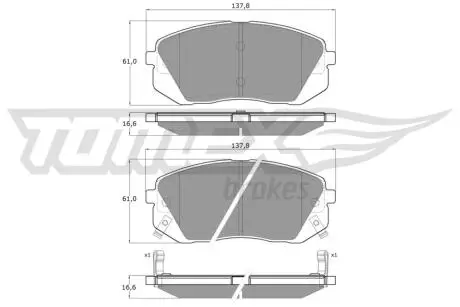 Тормозные колодки (передние) Kia Sportage/Carens III 04- Q+ TOMEX TX1644