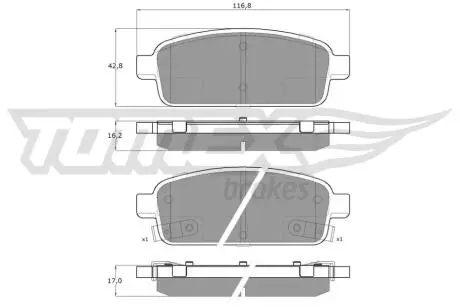 Тормозные колодки (задние) Opel Astra J 09 - R16 (Ate) TOMEX TX1652