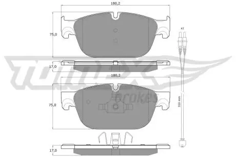 Колодки тормозные (передние) Citroen C4/C5/C6/Peugeot 308/407/508 09- (Teves) Q+ (+датчик) TOMEX TX1678