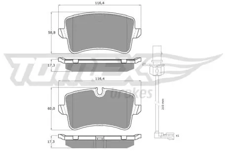 Колодки гальмівні (задні) Audi A4/A5/A6/A7 07-15/Porsche Macan 14- (Lucas) Q+ (з датчиками) TOMEX TX1682