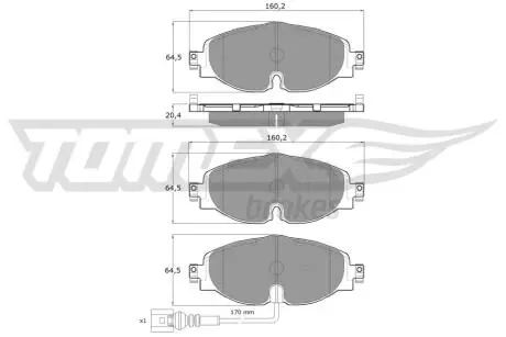 Колодки гальмівні (передні) Audi A3/Q2/Q3/Seat/Skoda Octavia/Kodiaq/VW Golf/Passat B8 12- (+датчик) TOMEX TX1697