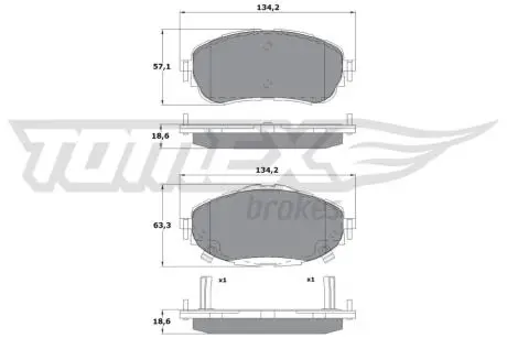 Тормозные колодки (передние) Toyota Auris II 12-18/Corolla XI 13-18 TOMEX TX1699