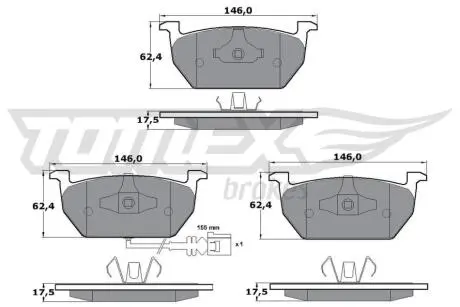 Колодки тормозные (передние) Audi A3/VW Golf VII 12-(с датчиком) (Ate) TOMEX TX1703
