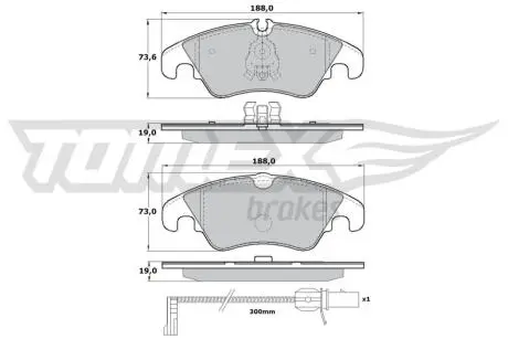 Колодки гальмівні (передні) Audi A4/A5/Q5 07- (з датчиком) TOMEX TX1713