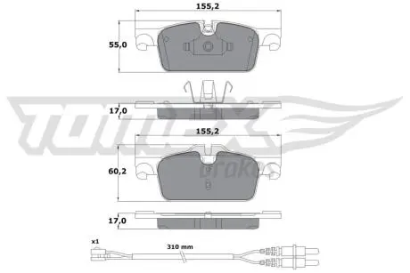Тормозные колодки (передние) Peugeot 508 10- (с датчиком) (Ate) TOMEX TX1731