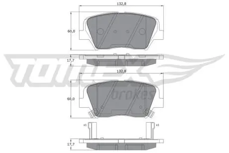 Тормозные колодки (передние) Hyundai Santa Fe 10-/Grandeur 11-/Kia Sorento 09-/Carens 13- (mando) TOMEX TX1746