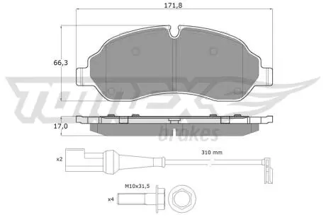 Колодки гальмівні (передні) Ford Transit VI/Custom 12- (Bosch) (спарка) (з датчиками) TOMEX TX1804
